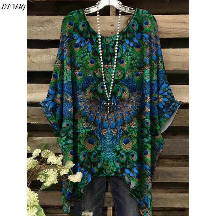 Hope | Women's Floral Crew Neck Short Sleeve Bohemian Tunic