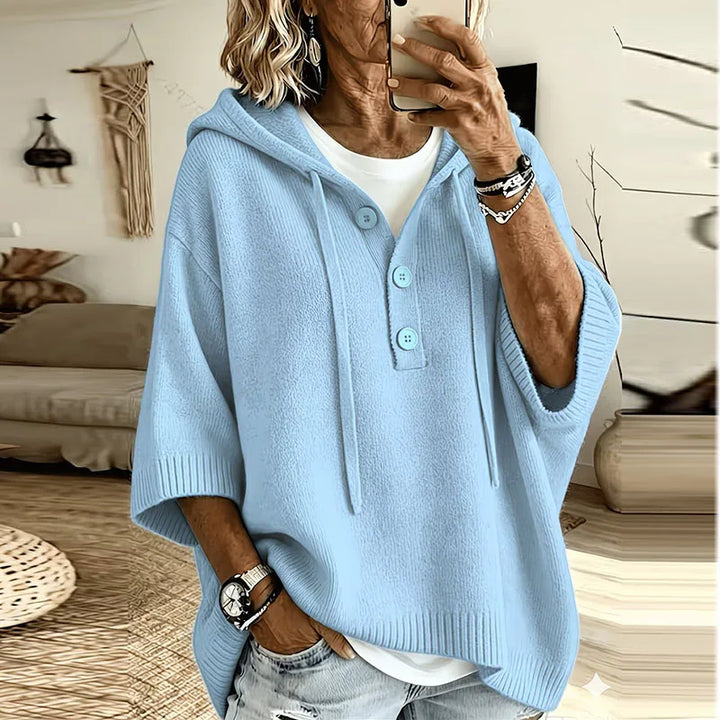 Robin | Women's V Neck Hooded Casual Knit Drawstring Sweater