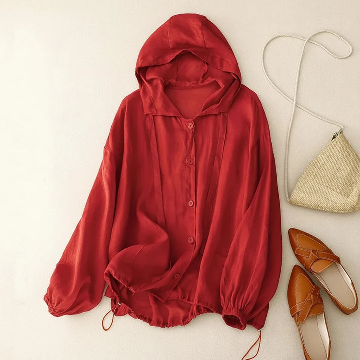 Arabella | Women's Linen Button Front Casual Knit Hooded Cardigan