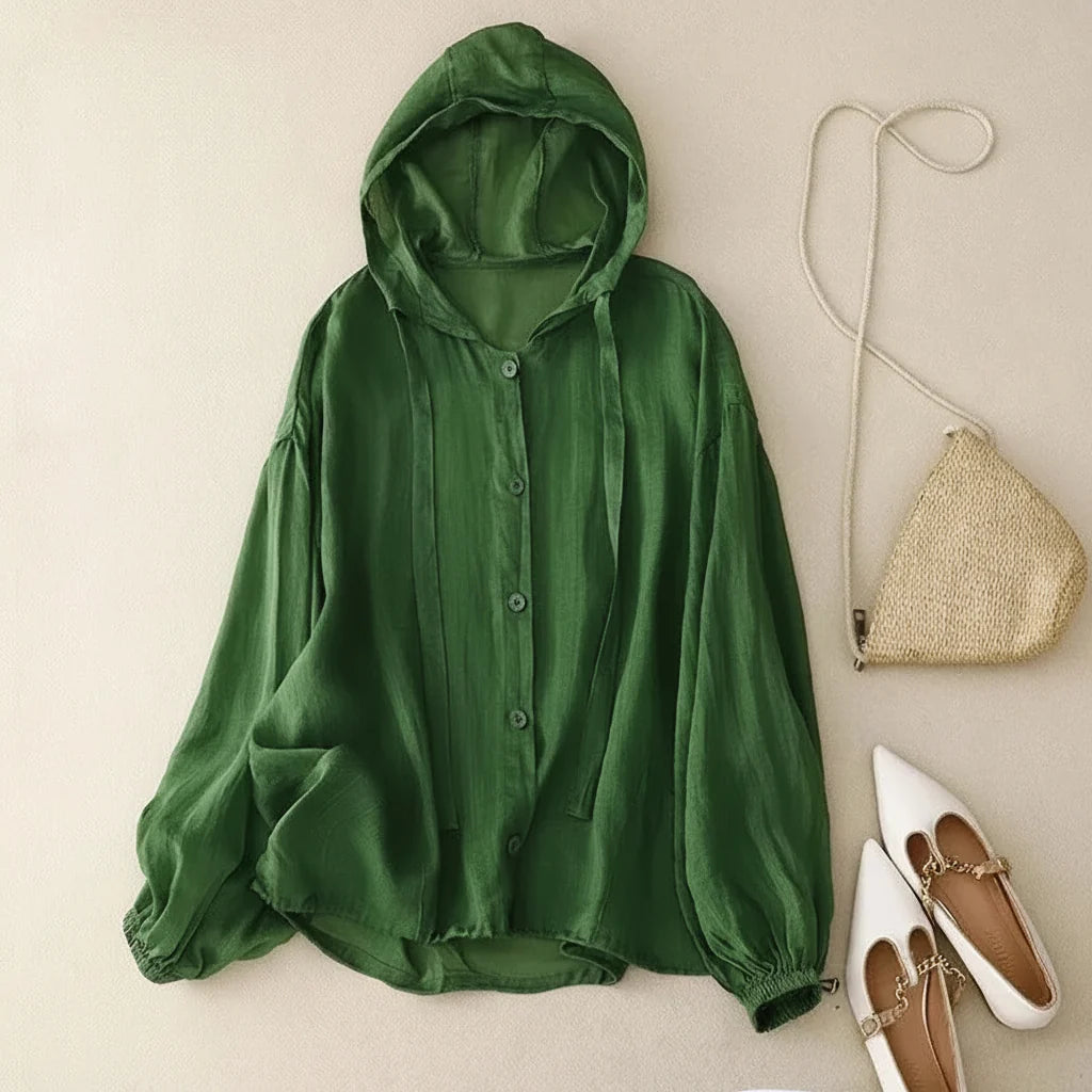Arabella | Women's Linen Button Front Casual Knit Hooded Cardigan