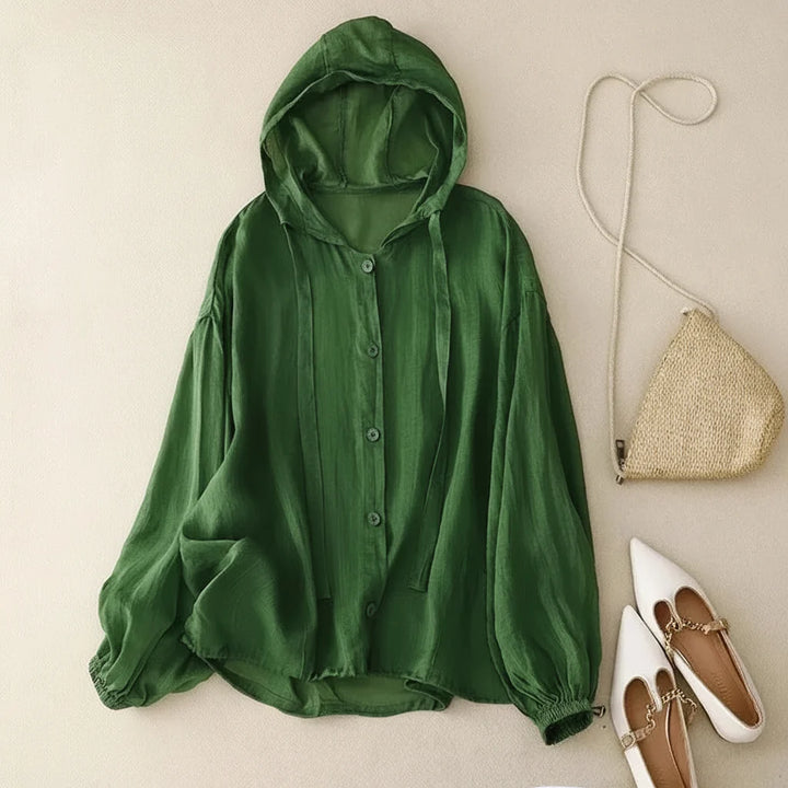 Arabella | Women's Linen Button Front Casual Knit Hooded Cardigan