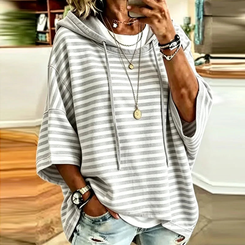 Effortless Striped Hooded Pullover