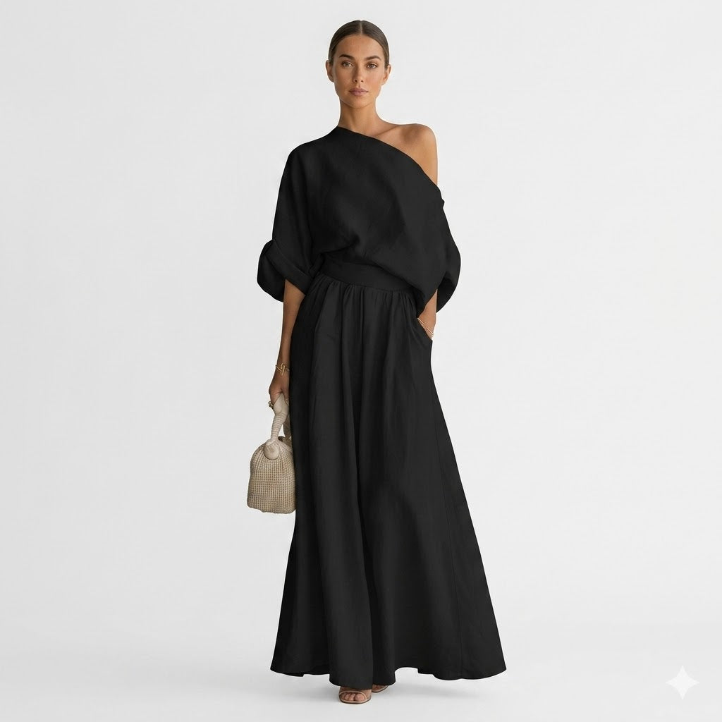 One Shoulder Billowy Sleeve Jumpsuit