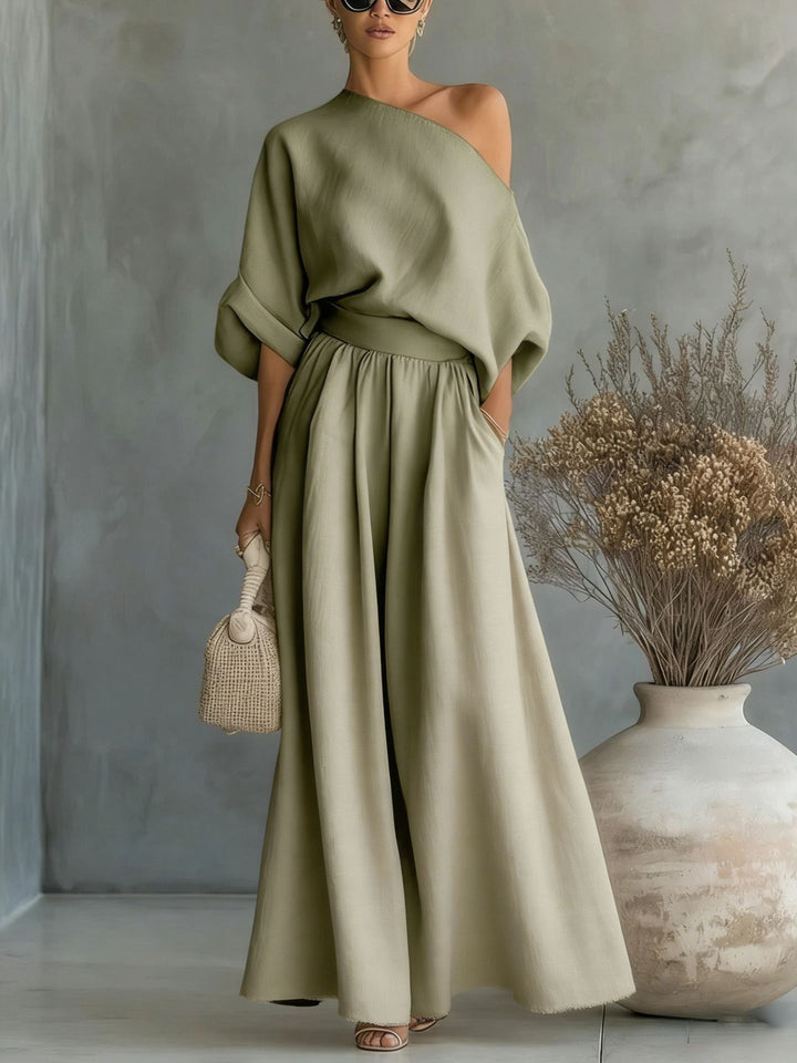 One Shoulder Billowy Sleeve Jumpsuit