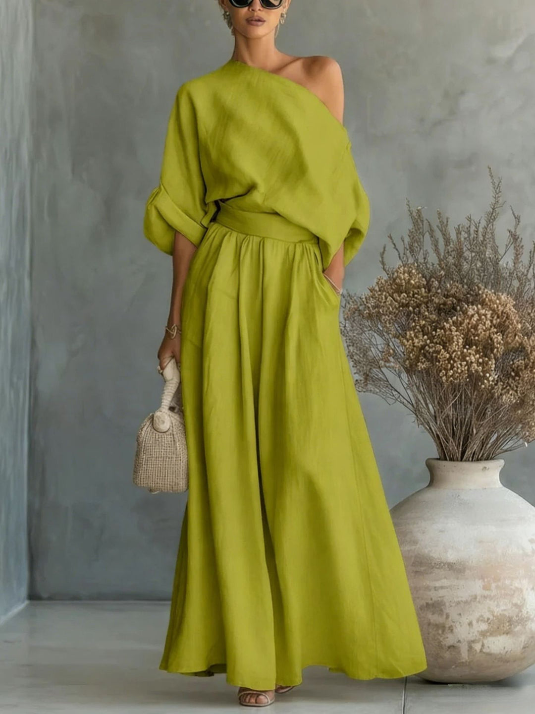 One Shoulder Billowy Sleeve Jumpsuit