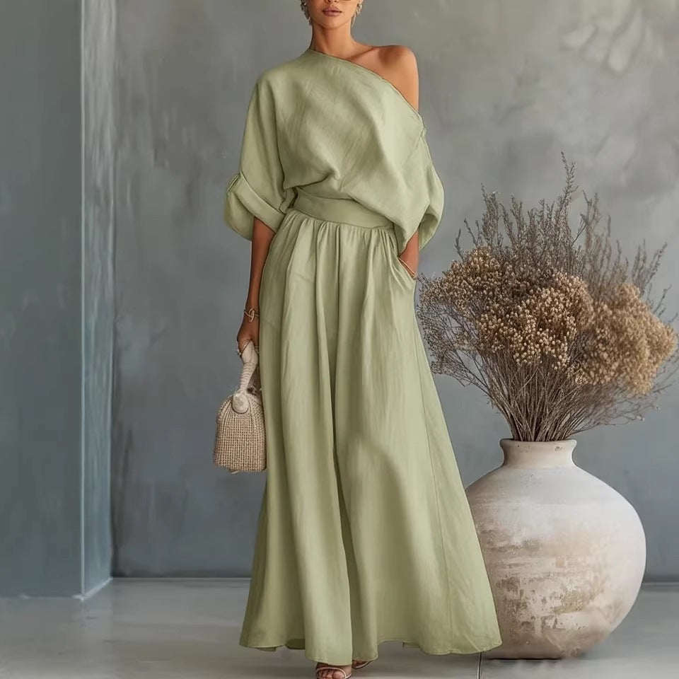 One Shoulder Billowy Sleeve Jumpsuit