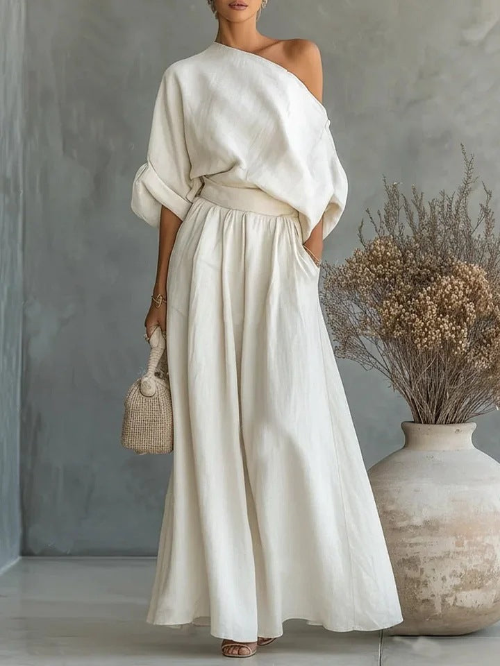 One Shoulder Billowy Sleeve Jumpsuit