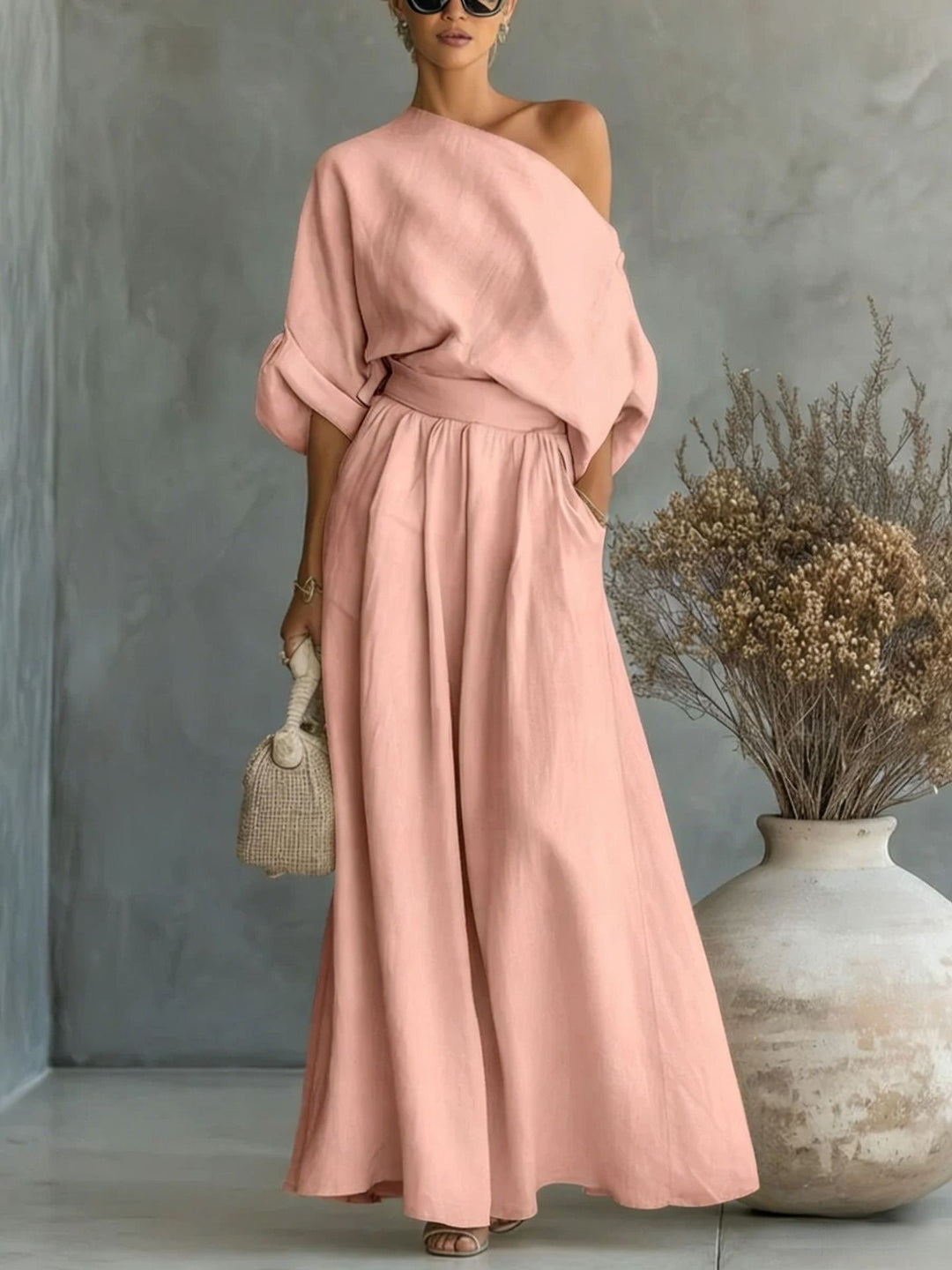 One Shoulder Billowy Sleeve Jumpsuit