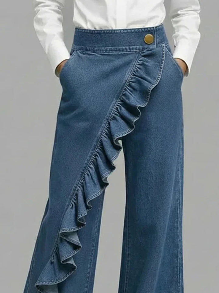 Lyla | Women's Denim Wide Leg Ruffle Casual Relaxed Jeans