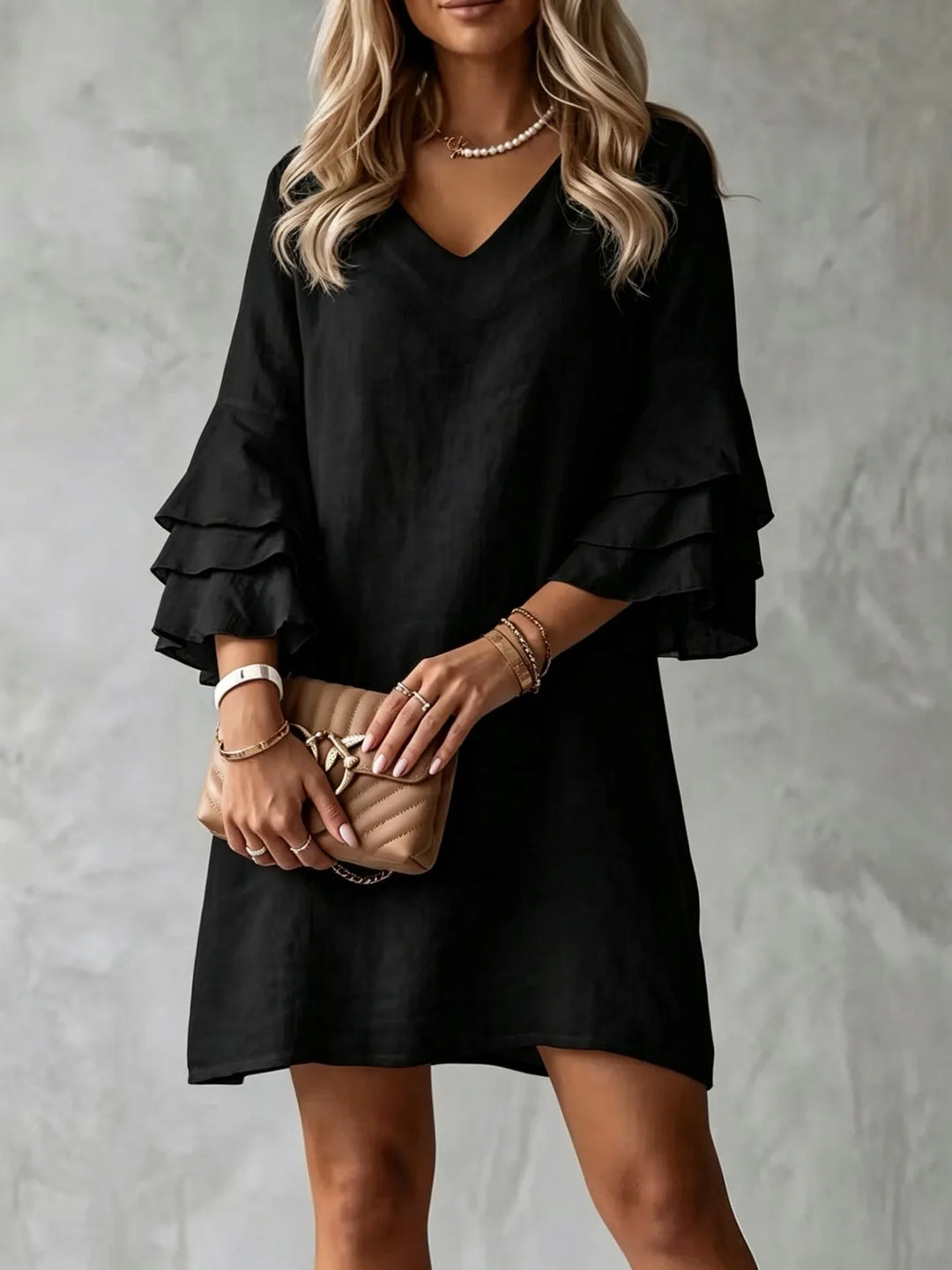 Bexley | Women's V Neck Ruffle Casual Mini Dress