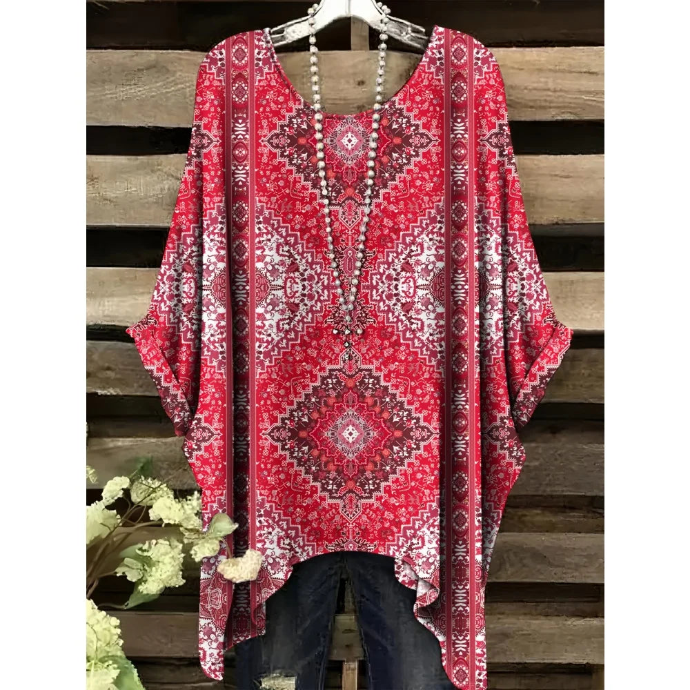 Hope | Women's Floral Crew Neck Short Sleeve Bohemian Tunic