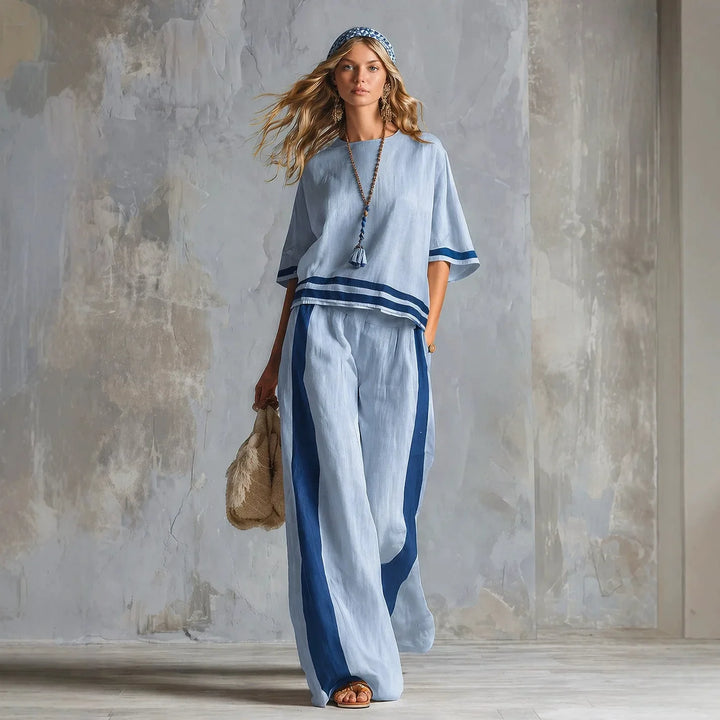 Jennifer | Women's Color Block Wide Leg Casual Two Piece Set