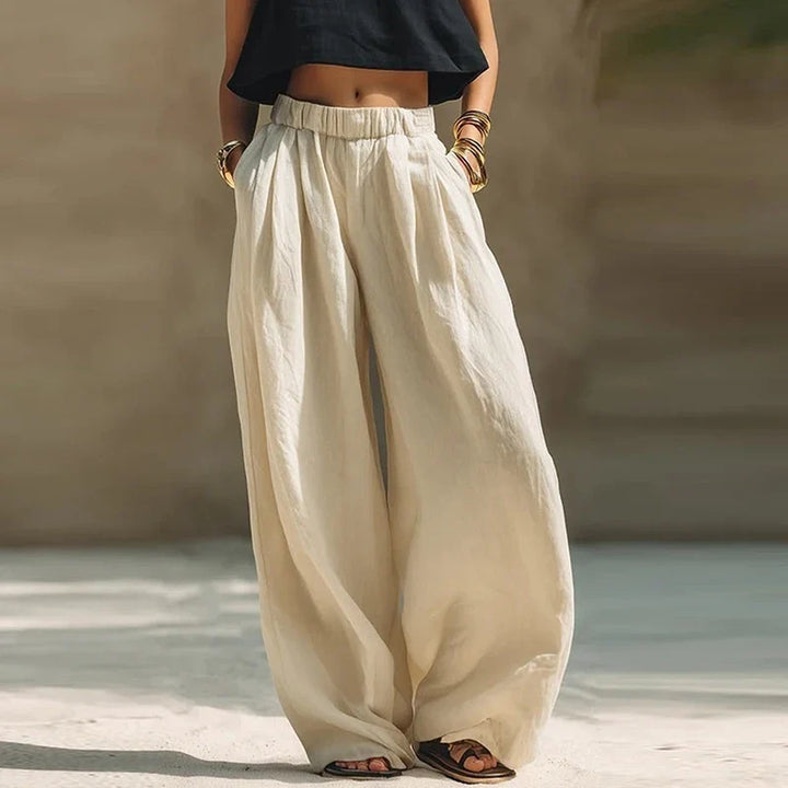 Stylish Wide Leg Trousers for Women with Pockets Breathable Elastic Waist Flowy Casual Style