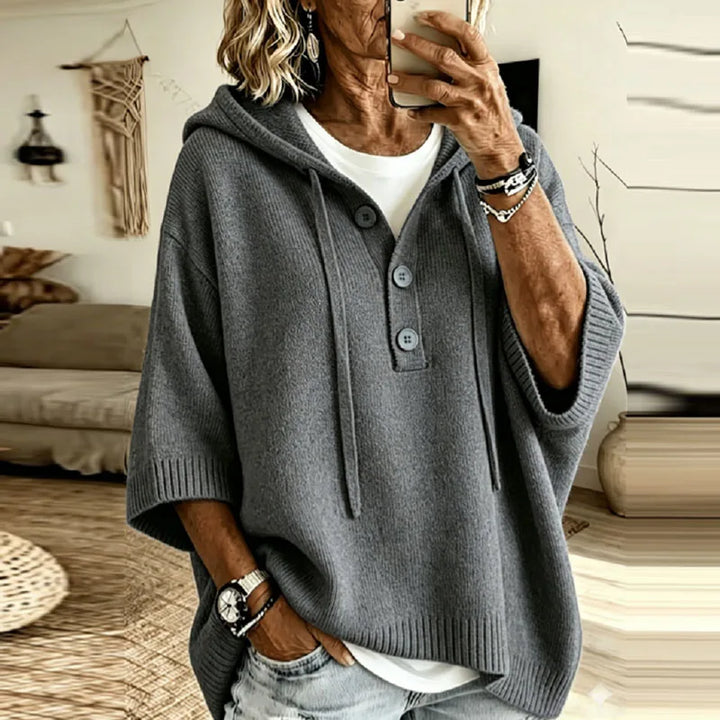 Robin | Women's V Neck Hooded Casual Knit Drawstring Sweater