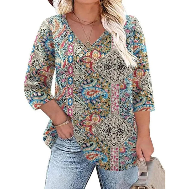 Skylar | Women's Knit V Neck Long Sleeve Bohemian Blouse