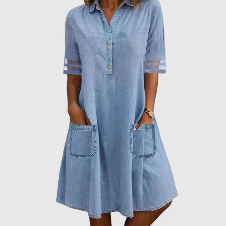 Morag | Women Pocket Collar Denim Dress