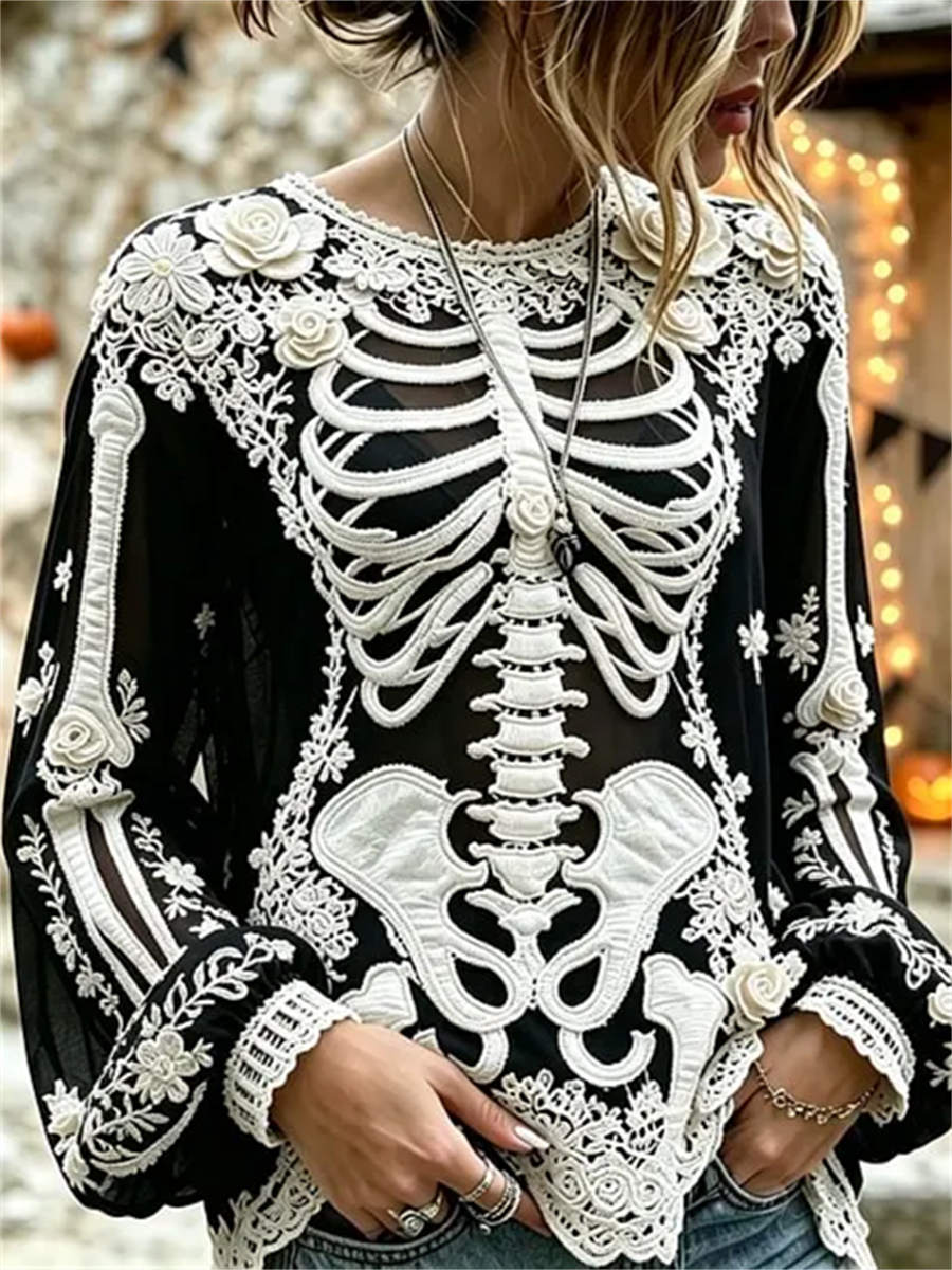 Cosima | Women's Halloween Sweater Black Skeleton Print