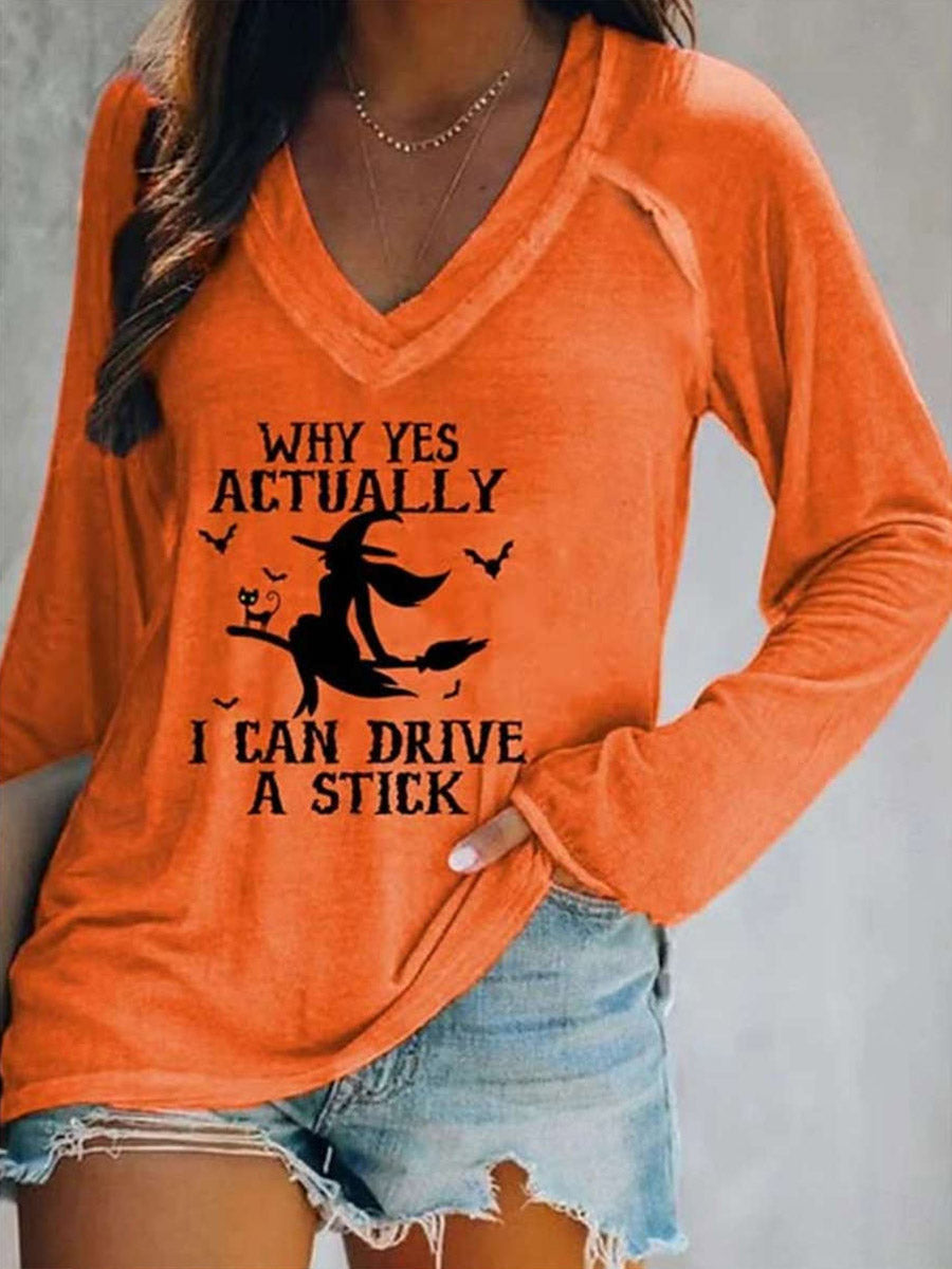 Cressida | Women's Halloween Sweater Orange Witch Print