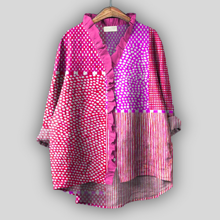 Wihtburh | Women Ruffle Patchwork Button Down Blouse