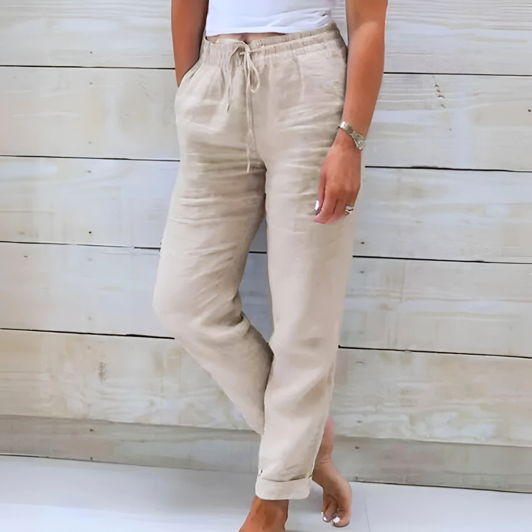Eden | Women's Linen Straight Leg Drawstring Casual Pockets Pants