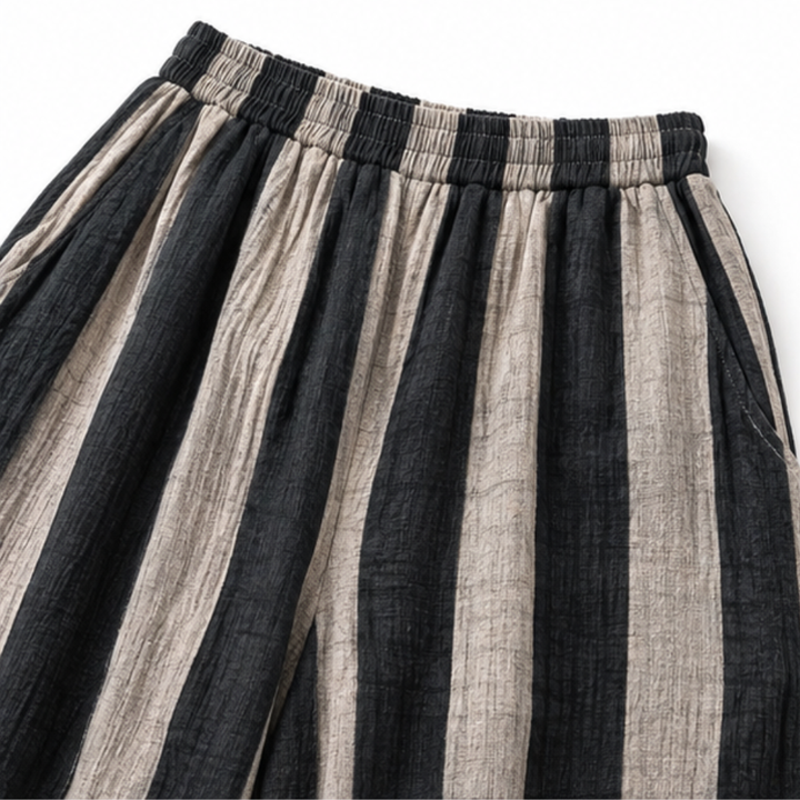 Ottilie | Women's Wide Leg Color Block Striped Round Neck Long Sleeve Two Piece Set