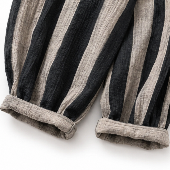 Ottilie | Women's Wide Leg Color Block Striped Round Neck Long Sleeve Two Piece Set