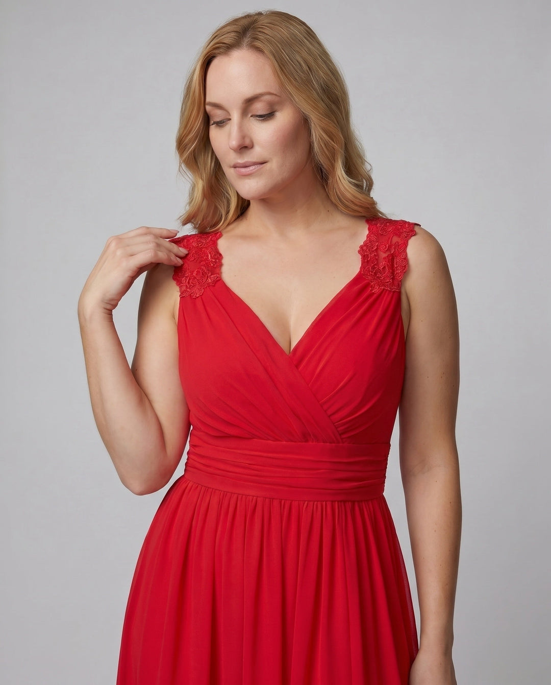 Maxi Dress V Neck High Slit Ruched Waist