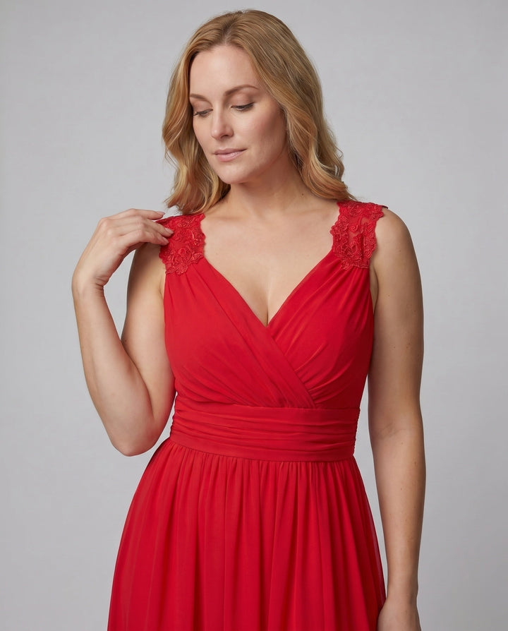 Maxi Dress V Neck High Slit Ruched Waist