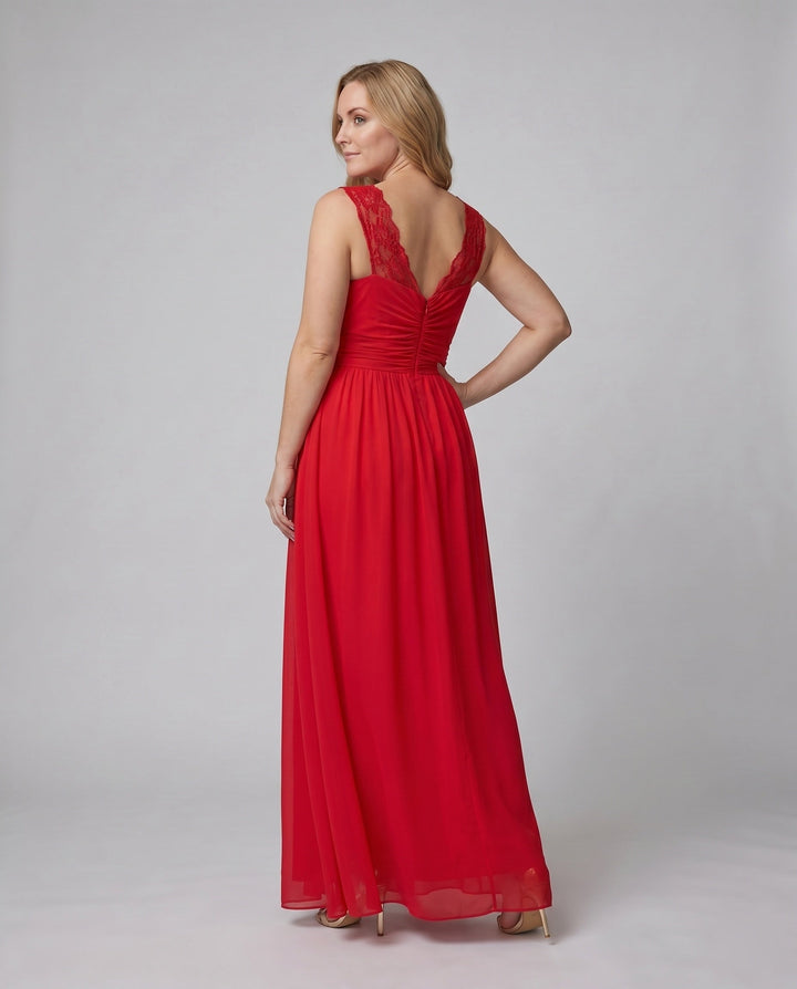 Maxi Dress V Neck High Slit Ruched Waist