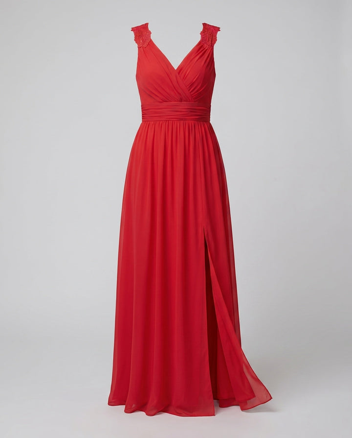 Maxi Dress V Neck High Slit Ruched Waist