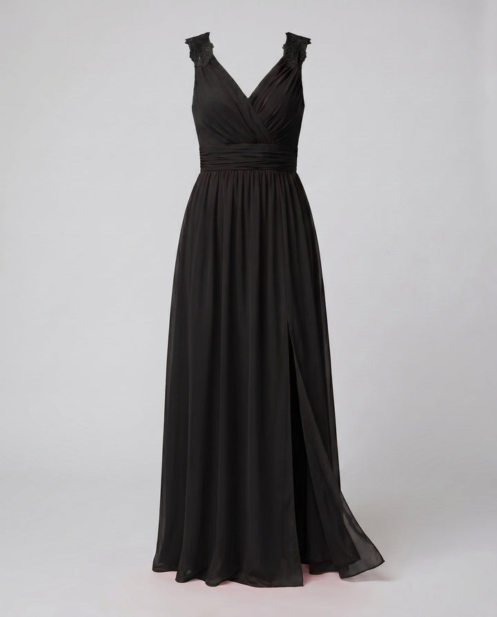 Maxi Dress V Neck High Slit Ruched Waist