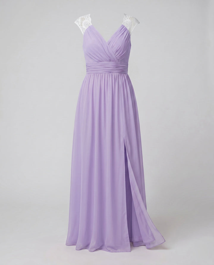 Maxi Dress V Neck High Slit Ruched Waist