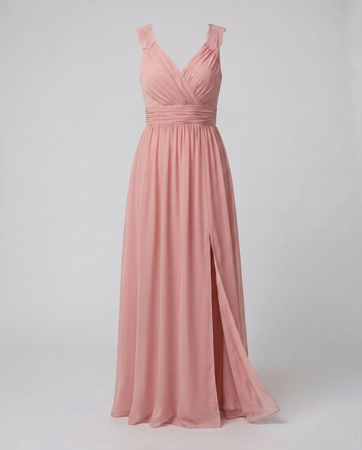 Maxi Dress V Neck High Slit Ruched Waist