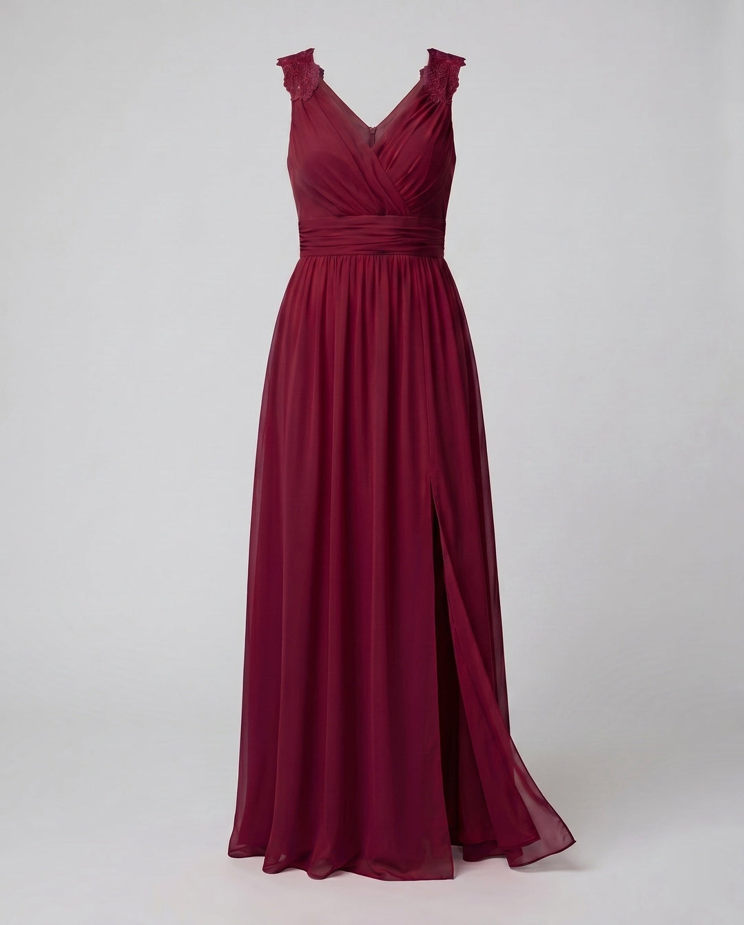 Maxi Dress V Neck High Slit Ruched Waist