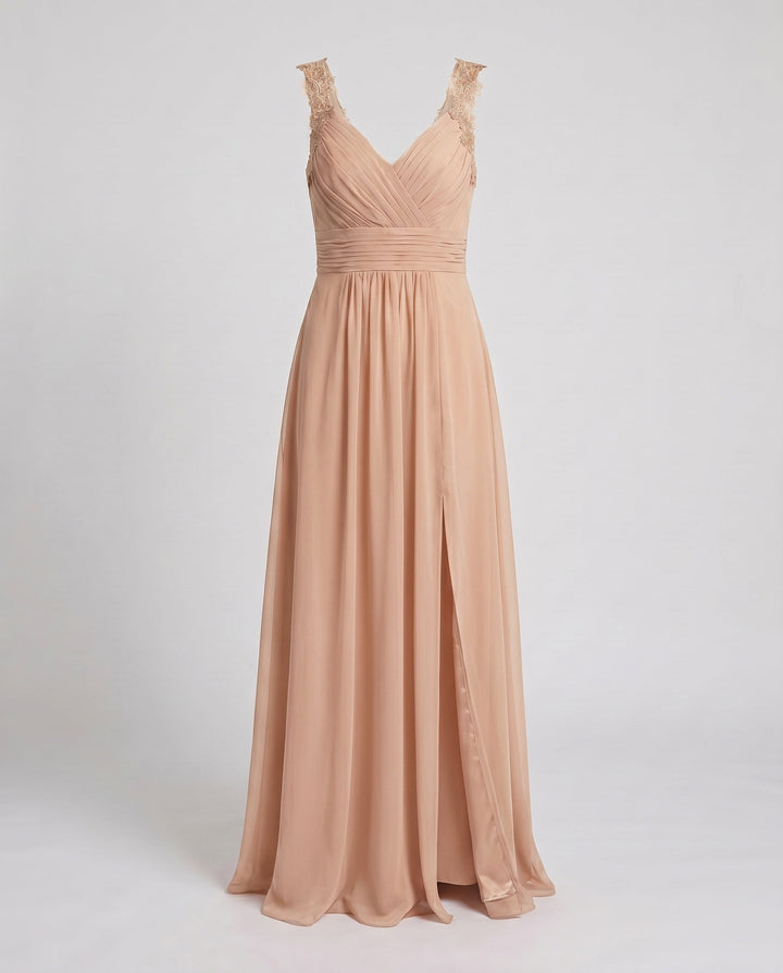 Maxi Dress V Neck High Slit Ruched Waist