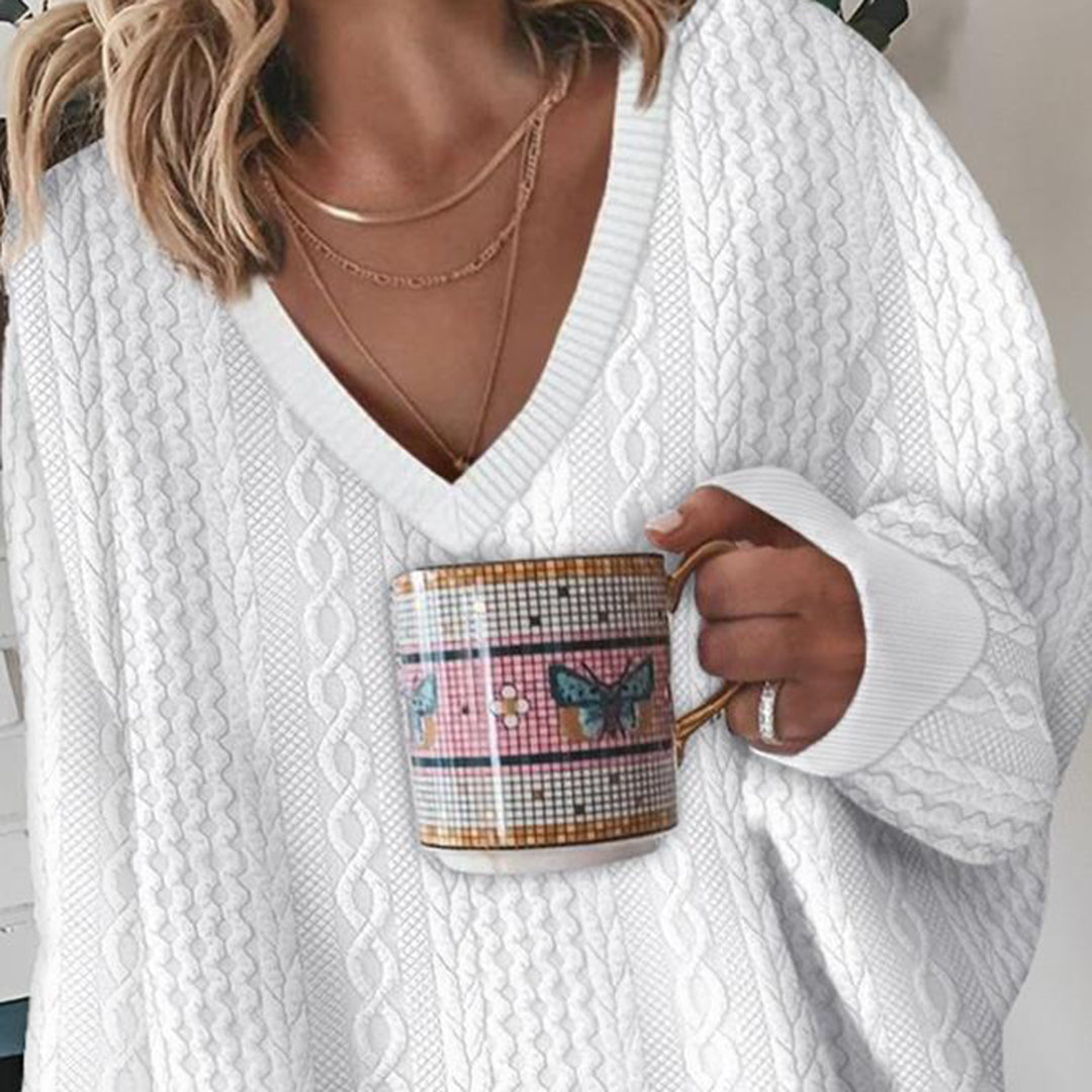 Annest | Women V Neck Cable Knit Pullover