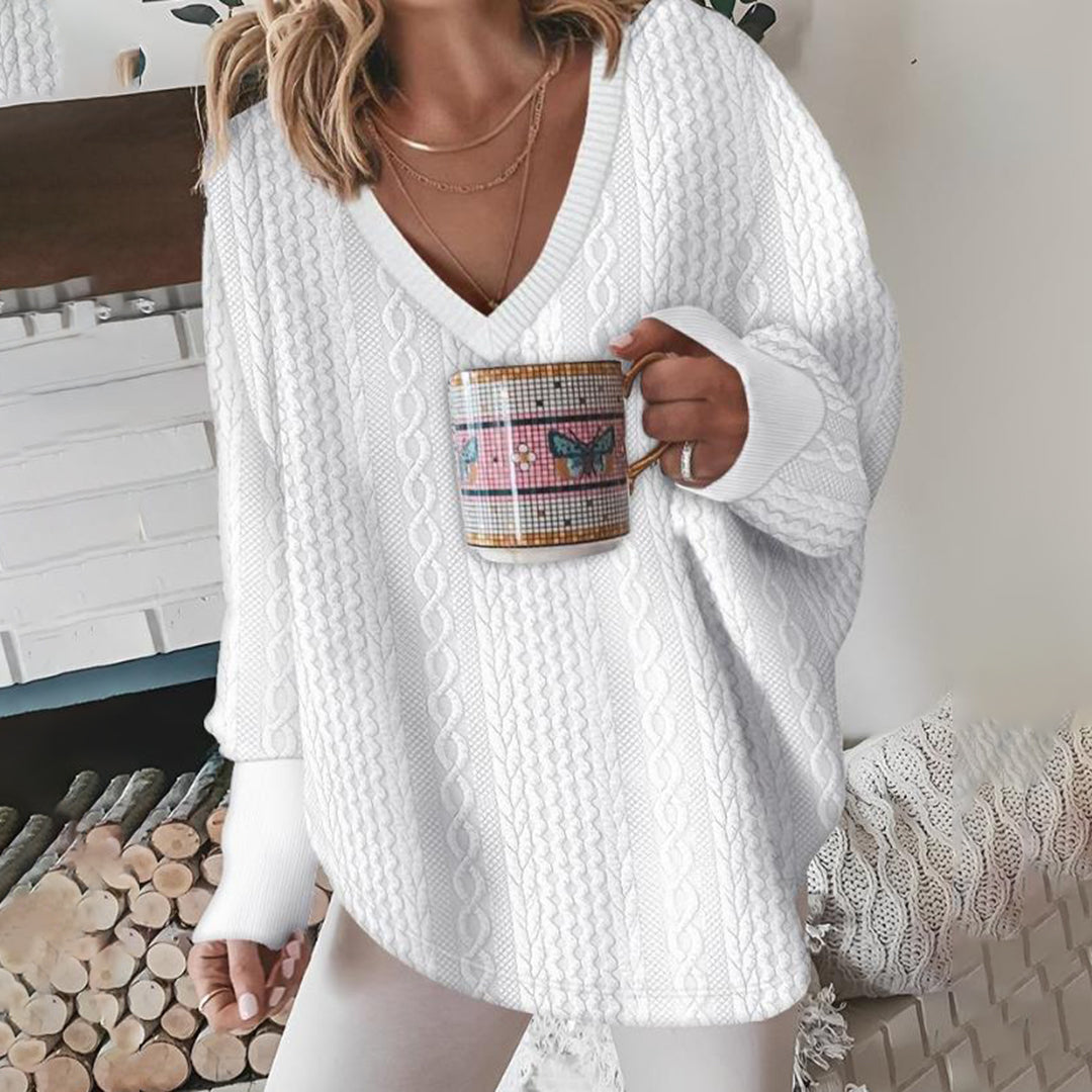 Annest | Women V Neck Cable Knit Pullover