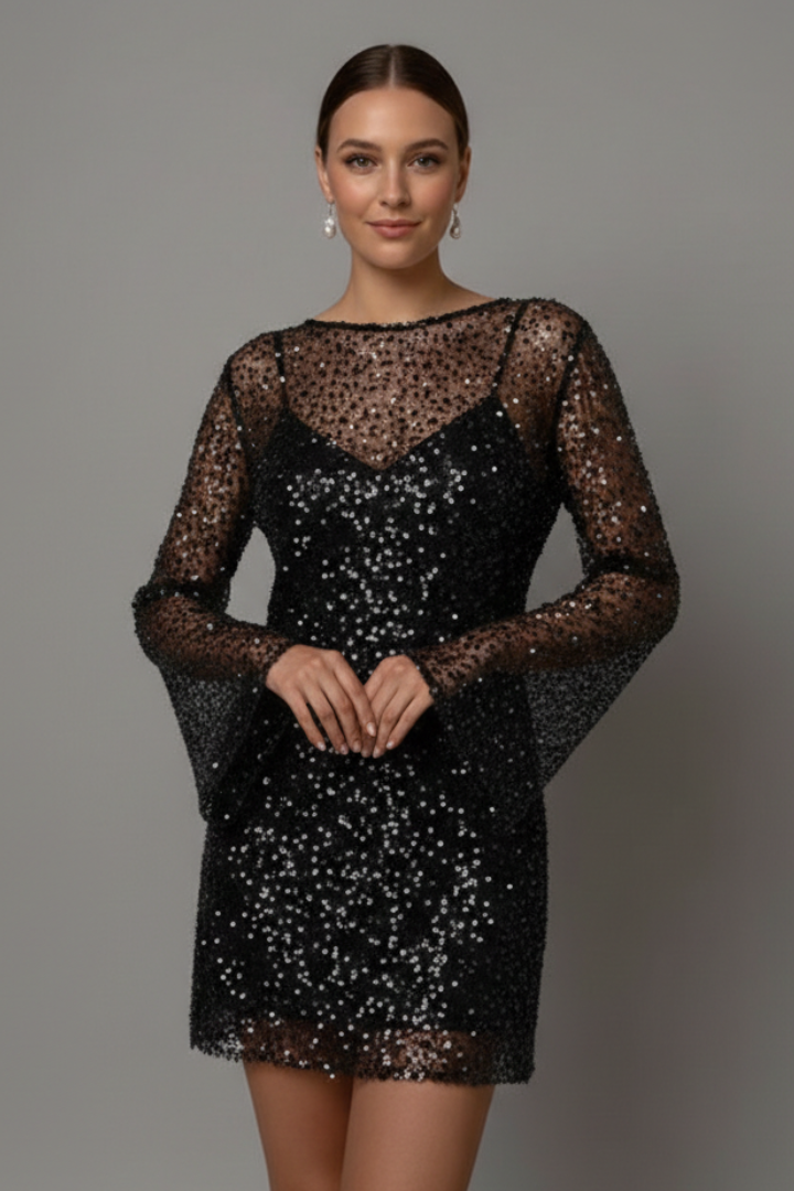 Antigone | Women Long Sleeve Sequin Mini Dress