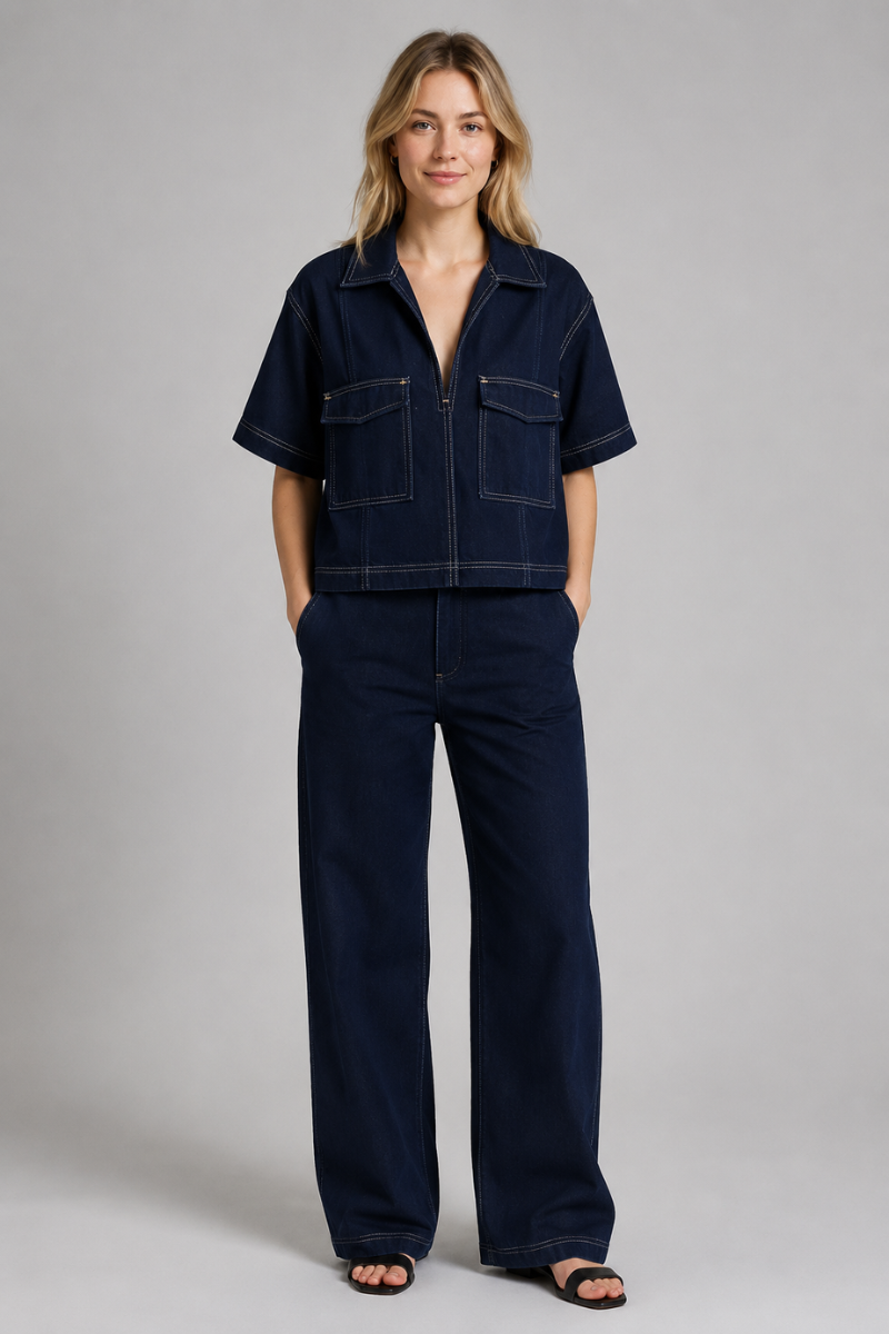 Patience | Women Cropped Short Sleeve Denim Shirt