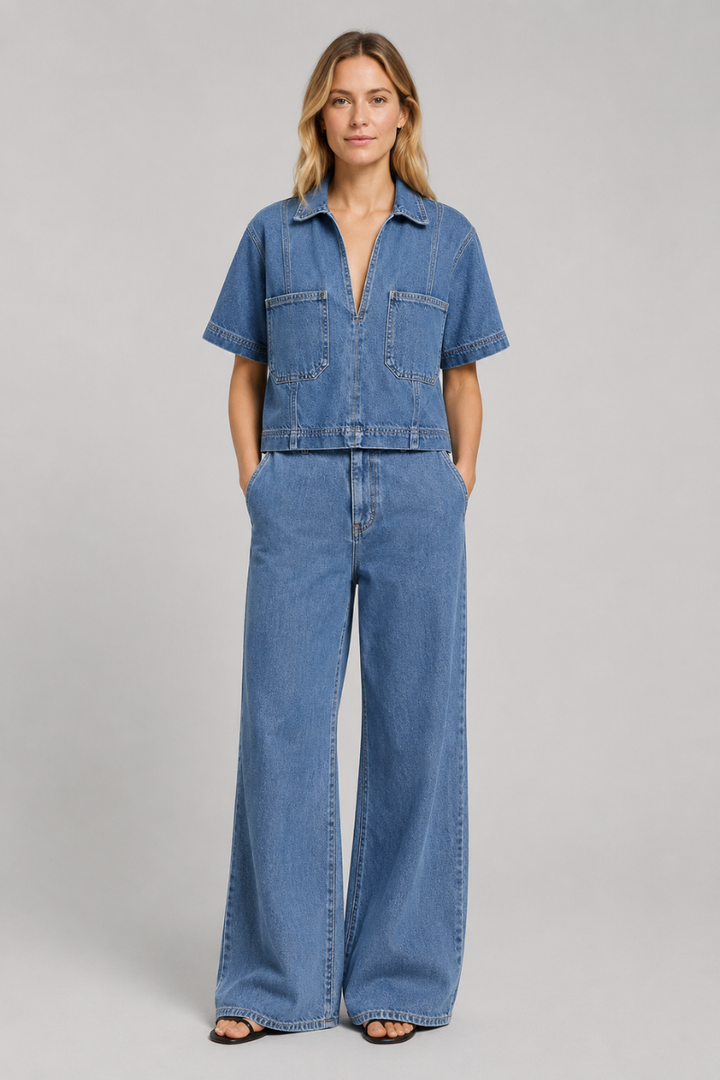 Patience | Women Cropped Short Sleeve Denim Shirt