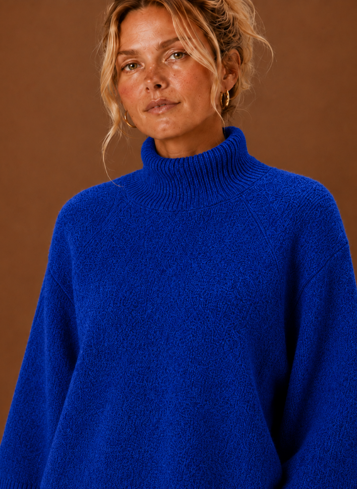 Women's Mock Neck Sweater Oversized 3/4 Sleeve Chunky Knit Winter Pullover