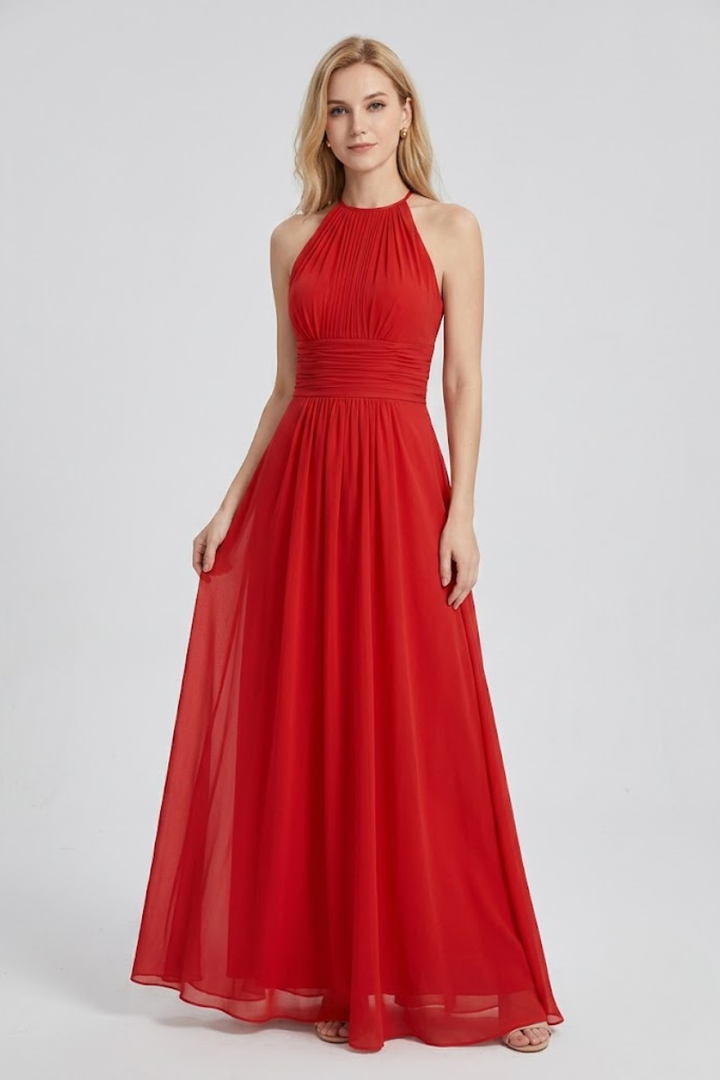 Mabyn | Women Halter Chiffon Red Dress