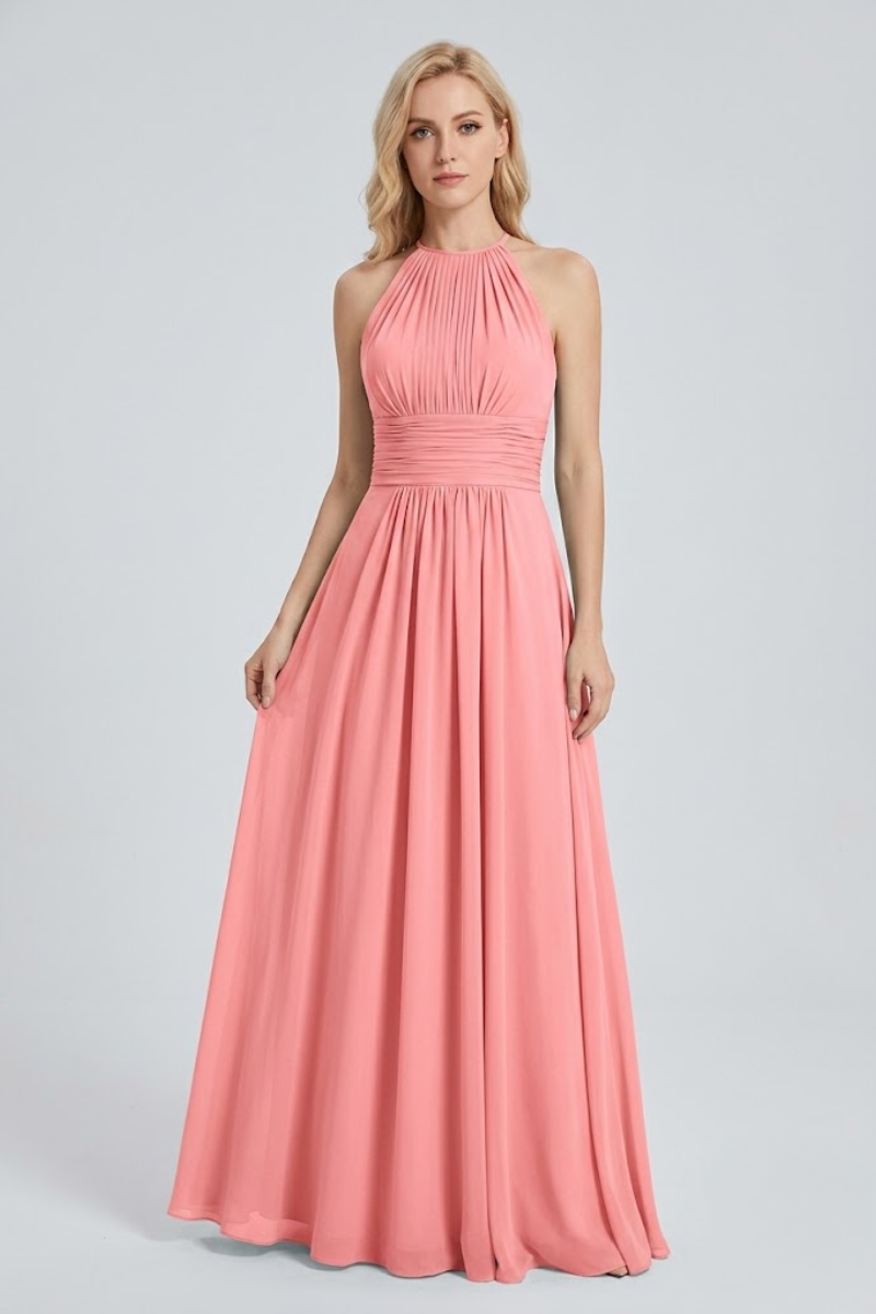 Mair | Women Halter Chiffon Pink Dress