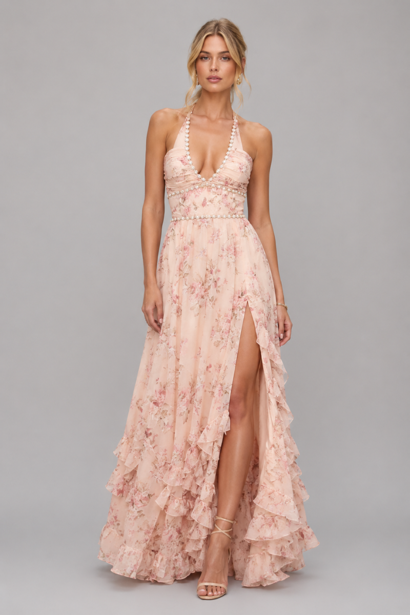 Berthild | Women Halter Slit Maxi Floral Dress