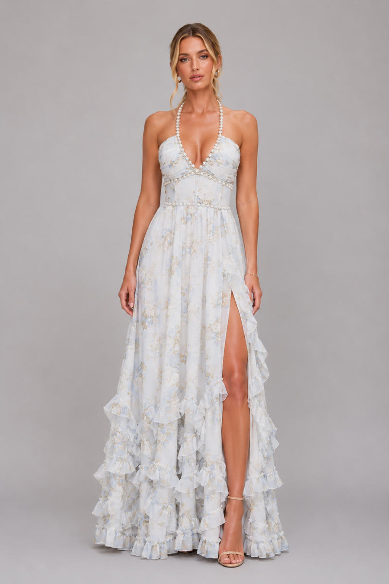 Berthild | Women Halter Slit Maxi Floral Dress