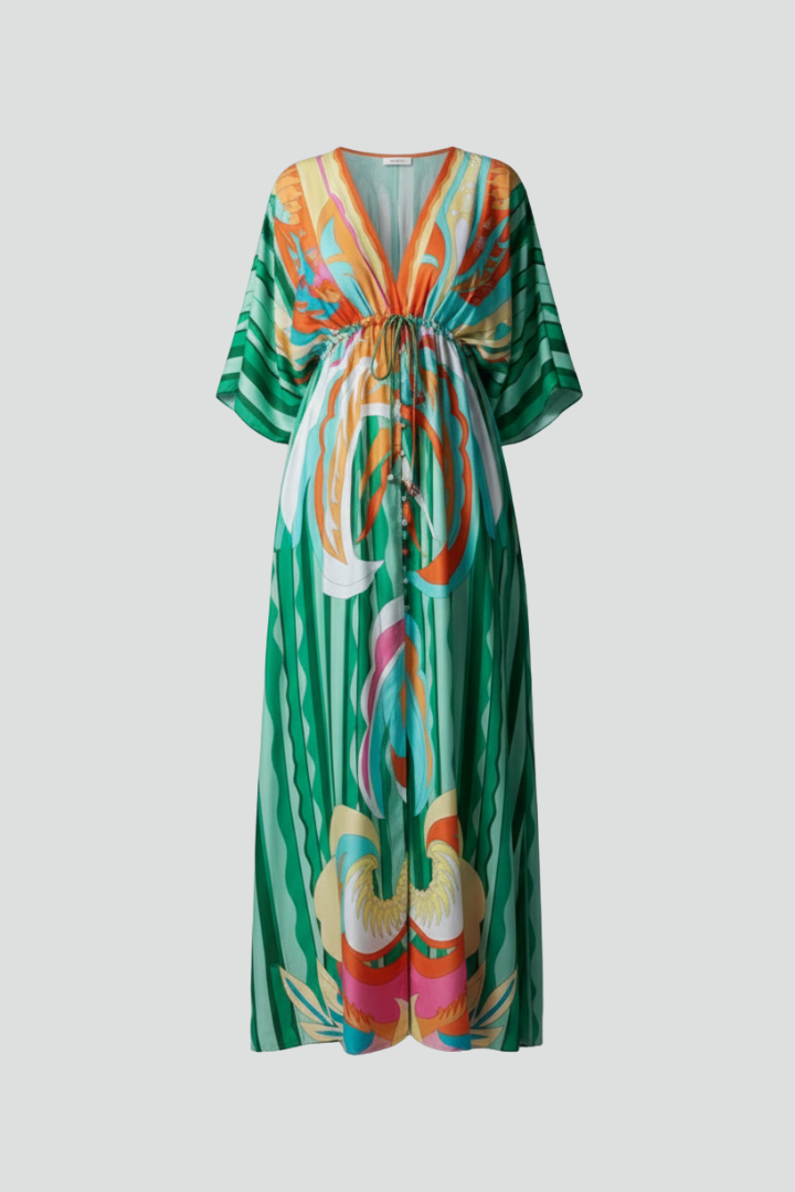 Maxi Dress V Neck Drawstring Floral Print
