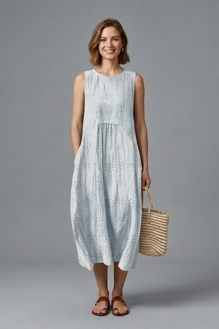 Neve | Women Textured Midi Denim Dress