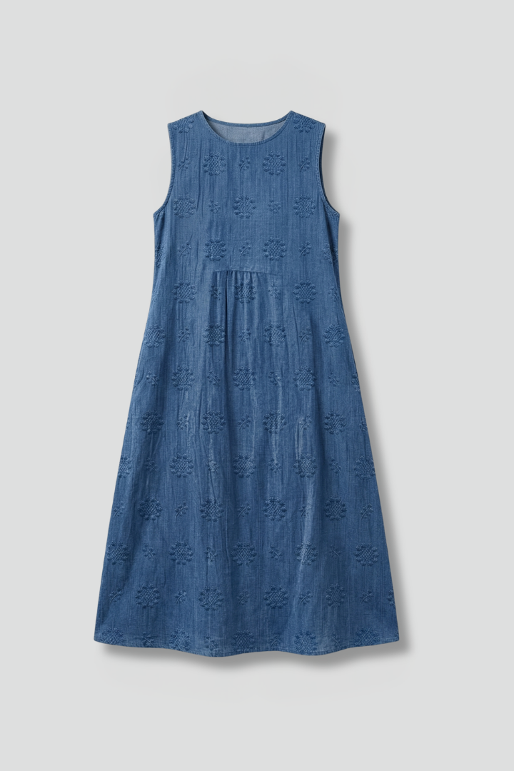 Neve | Women Textured Midi Denim Dress