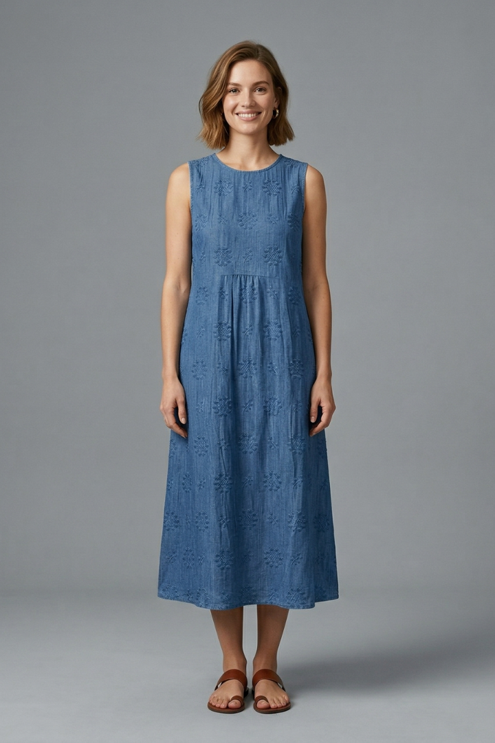 Neve | Women Textured Midi Denim Dress