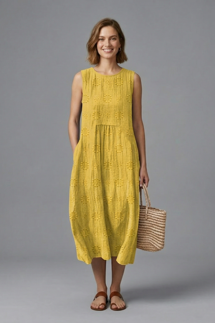 Neve | Women Textured Midi Denim Dress